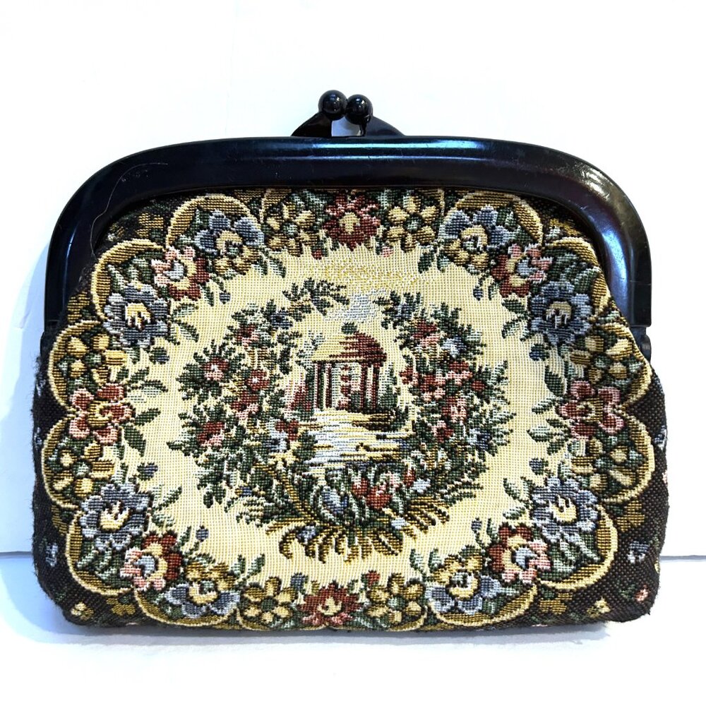 Vintage Floral Tapestry Clutch Purse